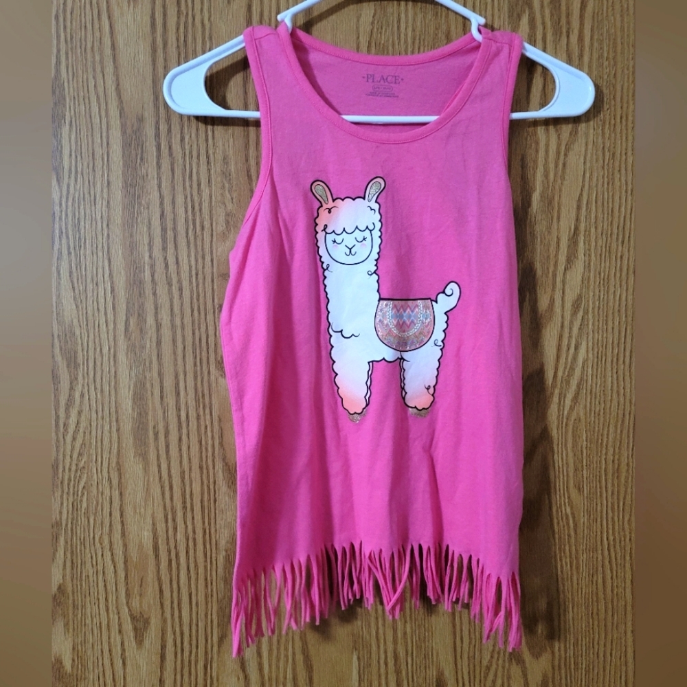 Childrens Place Pink Llama Fringe Bottom Tank Top Size 10/12